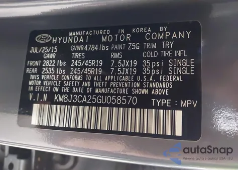 2016 Hyundai Tucson Limited z USA, uszkodzony, nr VIN KM8J3CA25GU058570